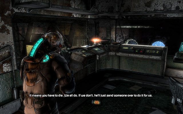 Wewnątrz pomieszczenia kontrolnego na stacji Mid Station - wpierw musisz uruchomić zasilanie przy pomocy interfejsu (podobną zagadkę rozwiązywałeś już wcześniej, polega na kolejnym umieszczaniu dwóch wskaźników w wyznaczonych miejscach) - Rozdział 5 | Sekrety | Dead Space 3 - Dead Space 3 - poradnik do gry