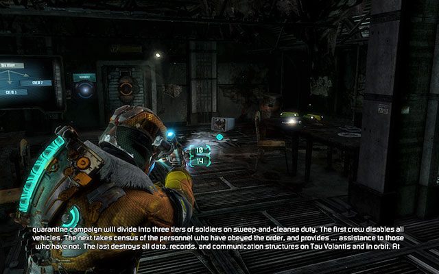 Na stoliku po prawej stronie, wewnątrz pierwszego pomieszczenia w barakach - Rozdział 11 (1) | Sekrety | Dead Space 3 - Dead Space 3 - poradnik do gry
