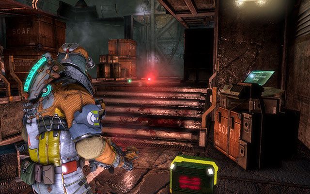 Na skrzyni tuż obok skrzynek z zaopatrzeniem na dole, w miejscu gdzie zdobędziesz klucz dostępu - Rozdział 11 (1) | Sekrety | Dead Space 3 - Dead Space 3 - poradnik do gry