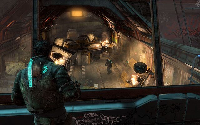 Po wyjściu na górę z dołu zostaniesz zaatakowany przez dwóch Unitologów - Rendezvous with Norton | 1 - Prolog / Rude Awakening | Dead Space 3 - Dead Space 3 - poradnik do gry