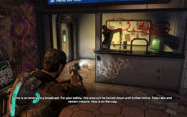 Zabij dwóch Nekromorfów czyhających na dole - jednego przy kratach, drugi zaś wyskoczy na Ciebie tuż przy windzie - Rendezvous with Norton | 1 - Prolog / Rude Awakening | Dead Space 3 - Dead Space 3 - poradnik do gry