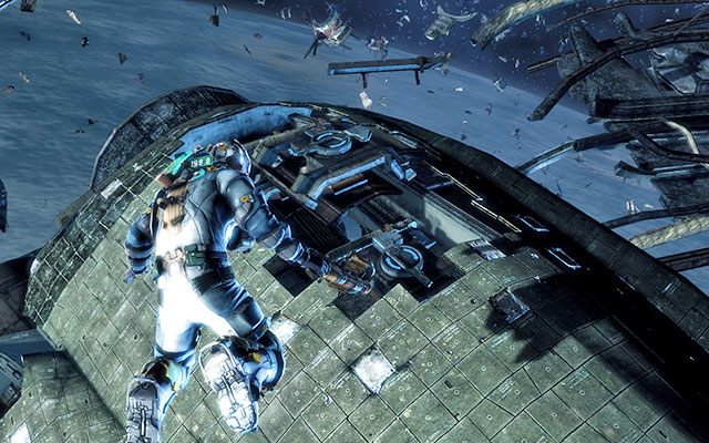 Po dotarciu na miejsce wyrusz w stronę silnika (skorzystaj z lokalizatora w celu ustalenia położenia) - Recover a port engine for the Crozier | 7 - Mayhem | Dead Space 3 - Dead Space 3 - poradnik do gry