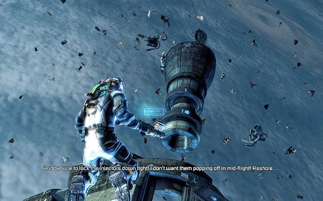 Gdy będziesz miał dostęp do silnika, również używając kinezy, wyciągnij go na zewnątrz - Recover a port engine for the Crozier | 7 - Mayhem | Dead Space 3 - Dead Space 3 - poradnik do gry