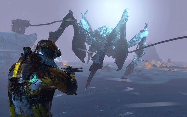 Po odpaleniu systemu powinieneś zauważyć niebieskie lasery - musisz teraz zwabić stwora w pole zasięgu tychże laserów - Reunite with Ellie | 12, 13 - Autopsy / Reach for the Sky | Dead Space 3 - Dead Space 3 - poradnik do gry