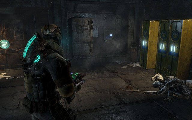 Podczas drogi powrotnej, po wyjściu z windy, na ścianie nieopodal szafek - Rozdział 9 | Sekrety | Dead Space 3 - Dead Space 3 - poradnik do gry