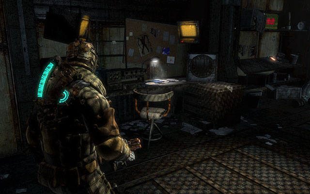 Po wejściu do kompleksu wyjdź po drabinie w pierwszym pomieszczeniu, schemat znajdziesz na stoliku po lewej stronie - Rozdział 9 | Sekrety | Dead Space 3 - Dead Space 3 - poradnik do gry
