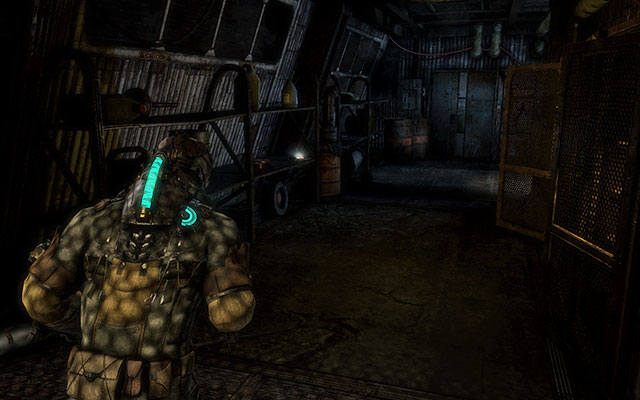 Po zjechaniu windą towarową na dół biegnij prosto, do drzwi po prawej - otwórz je hakując panel - Rozdział 9 | Sekrety | Dead Space 3 - Dead Space 3 - poradnik do gry
