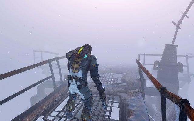 Kiedy podniesiesz temperaturę i przeczeszesz pomieszczenie ze wszystkich skrzyń, wyjdź na zewnątrz i udaj się dalej, podążając za flarami - 8 - Off the Grid - Search for survivors | 8, 9 - Off the Grid / Onward - Dead Space 3 - poradnik do gry