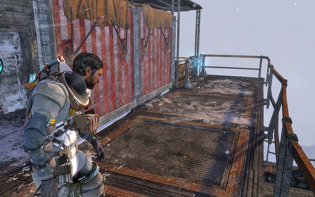Po splądrowaniu wszystkich szafek w tym miejscu opuść je przez drzwi przy warsztacie - 8 - Off the Grid - Search for survivors | 8, 9 - Off the Grid / Onward - Dead Space 3 - poradnik do gry