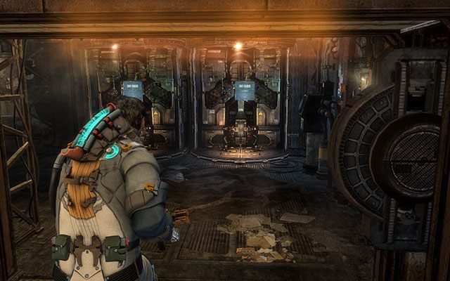Dotrzesz do pokoju kontrolnego, z którego przejdziesz do pomieszczenia z kioskiem z kombinezonami - Locate a suit kiosk | 8, 9 - Off the Grid / Onward | Dead Space 3 - Dead Space 3 - poradnik do gry