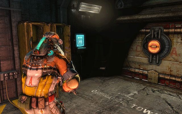 Obejdź wózki, po czym obejdź zabezpieczenie drzwi by przejść dalej - Collect the munitions cache | Armory - zadanie poboczne | Dead Space 3 - Dead Space 3 - poradnik do gry