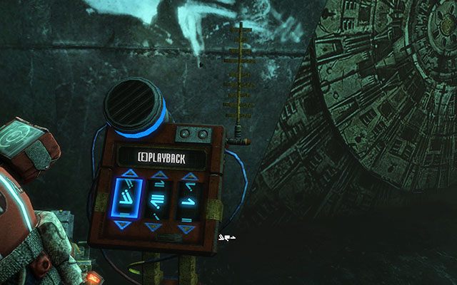 W końcu dotrzesz do kolejnych wrót - kod znajduje się narysowany na ścianie - Bring the codex to the Machine #1 | 16, 17 - What Lies Below / A Strange City - Dead Space 3 - poradnik do gry