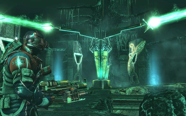 Na powyższym obrazku ukazany jest widok na maszynę od strony windy po poprawnym ustawieniu - Align the Power Array | 18, 19 - Kill or Be Killed / Endings | Dead Space 3 - Dead Space 3 - poradnik do gry