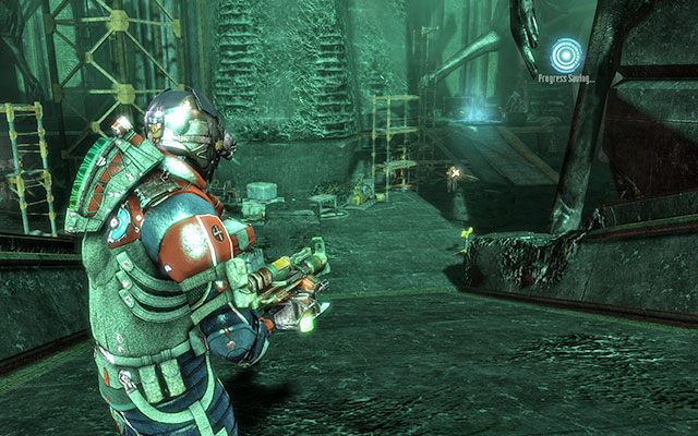 Wróć kolejnym portalem, gdzie zastaniesz zaatakowany przez żołnierzy Unitologów (oraz Nekromorfy, z którymi walczą żołnierze) - Complete the Array Sequence | 18, 19 - Kill or Be Killed / Endings - Dead Space 3 - poradnik do gry