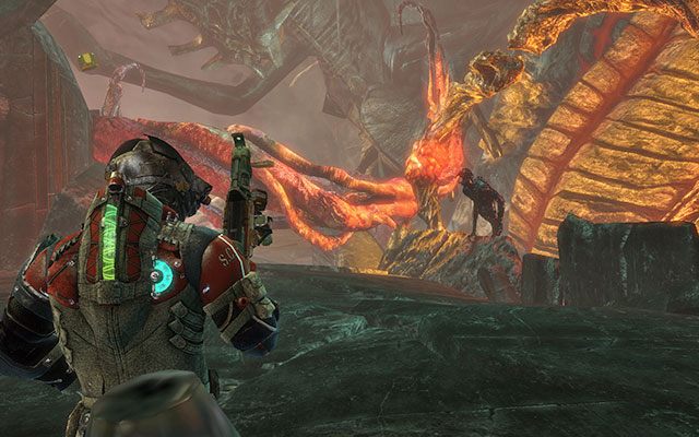 Kieruj się cały czas przed siebie, uważając na odłamujące się fragmenty podłoża - jest tylko jedna dostępna ścieżka - 19 - Endings - Reach the machine | 18, 19 - Kill or Be Killed / Endings - Dead Space 3 - poradnik do gry