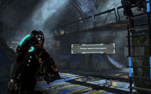 Po zjechaniu windą do prawidłowej części placówki zejdźcie po drabinie - Archeology - Investigate the warehouses secrets | Zadania kooperacyjne - Dead Space 3 - poradnik do gry
