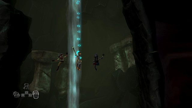 Po doprowadzeniu drugiej postaci na most przełącz się na dowolną trzecią i nią także dotrzyj do mostu, który pod ciężarem trzech osób zapadnie się - Zaplecze | Jaskinia (sekcje ogólnodostępne) The Cave - The Cave - poradnik do gry