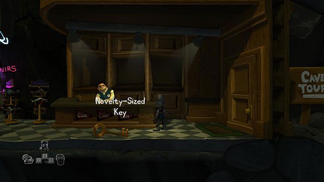 Zostaniesz zatrzymany przez portiera, który da ci wielki klucz na zaplecze (Novelty-Sized Key) i poprosi o przyniesienie stamtąd trzech artefaktów należących do innych podróżników - Zaplecze | Jaskinia (sekcje ogólnodostępne) The Cave - The Cave - poradnik do gry