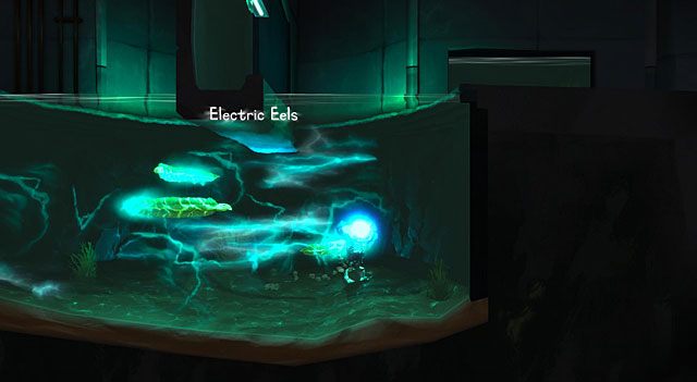 Na lewo od bramy ZOO pływają elektryczne węgorze (Electric Eels) - ZOO | Jaskinia (sekcje ogólnodostępne) w The Cave - The Cave - poradnik do gry