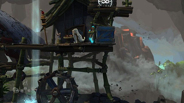 Wejdź po drabinie na platformę przy domku pustelnika (Hermit) i zrzuć na prawo wielką drewnianą skrzynię - Wyspa | Jaskinia (sekcje ogólnodostępne) w The Cave - The Cave - poradnik do gry