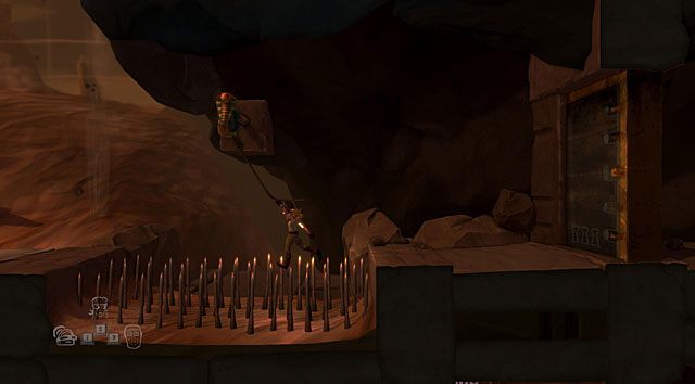 Przejdź przez drzwi i za pomocą zdolności specjalnej przeskocz na drugą stronę dziury z kolcami - The Adventurer | Obszary dla określonych bohaterów w The Cave - The Cave - poradnik do gry