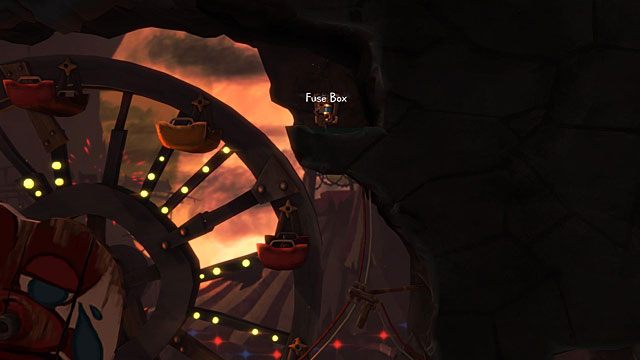 Zeskocz z karuzeli na półkę skalną, na której znajduje się skrzynka bezpiecznika (Fuse Box) - The Hillbilly | Obszary dla określonych bohaterów w The Cave - The Cave - poradnik do gry