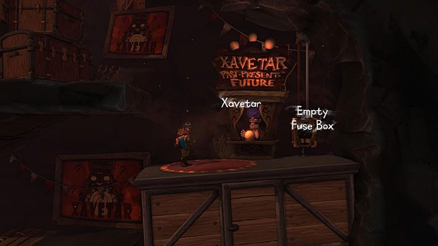 Teraz ponownie udaj się w pobliże karuzeli, by zabrać poprzednio wsadzony do skrzynki bezpiecznik - The Hillbilly | Obszary dla określonych bohaterów w The Cave - The Cave - poradnik do gry