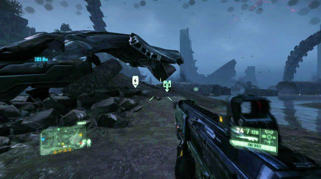 Jadąc dalej dotrzesz do miejsca, strzeżonego przez dwa wrogie samoloty - Zniszcz drugi system obrony Ceph | Only Human | Crysis 3 - Crysis 3 - poradnik do gry