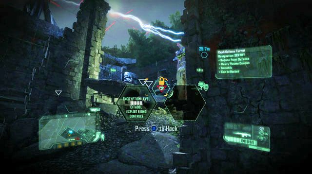 Wchodząc dalej na górę, natkniesz się na dużą grupę przeciwników oraz pole minowe po lewej stronie - Zniszcz trzeci system obrony Ceph | Only Human | Crysis 3 - Crysis 3 - poradnik do gry