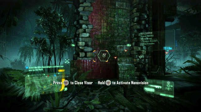 Natychmiast po rozpoczęciu misji włącz kamuflaż i wjedź na piętro zrujnowanego budynku na wprost - Dotrzyj do parku | Safeties Off | Crysis 3 - Crysis 3 - poradnik do gry