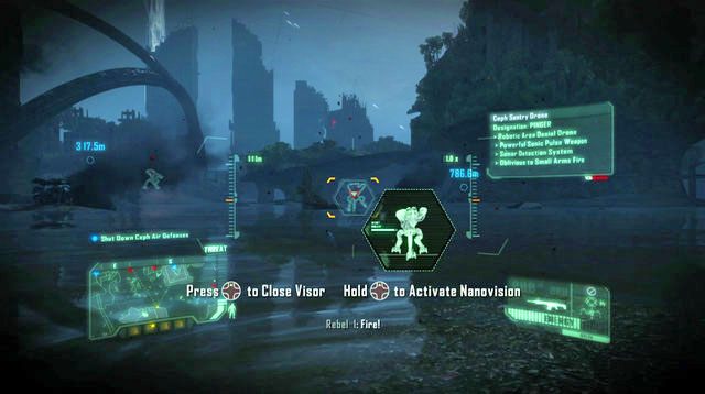 W zamian za pomoc, rebelianci zaoferują ostrzelanie oznaczone przez Ciebie za pomocą wizjera Pingery - Zniszcz pierwszy system obrony Ceph | Only Human | Crysis 3 - Crysis 3 - poradnik do gry