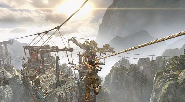 Zlokalizuj drabinę i przystąp do wspinaczki, docierając na wyższy poziom metalowej konstrukcji - Wybierz się do obozu rozbitków | 20 - Szybka droga na dół | Solucja Tomb Raider - Tomb Raider - poradnik do gry