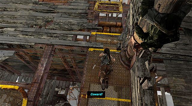 Przesuwaj się w górę, a następnie w prawo, wykonując po drodze pojedynczy skok - Wybierz się do obozu rozbitków | 20 - Szybka droga na dół | Solucja Tomb Raider - Tomb Raider - poradnik do gry