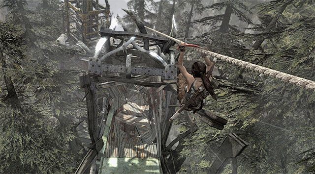 Powtórz opisaną wyżej czynność z drugą liną - Wybierz się do obozu rozbitków | 20 - Szybka droga na dół | Solucja Tomb Raider - Tomb Raider - poradnik do gry