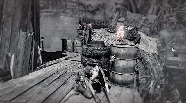 Przejdź po powalonym maszcie i szybko schowaj się za najbliższą zasłoną - Powróć z wielokrążkiem do Jonaha | 21 - Życie pirata | Solucja Tomb Raider - Tomb Raider - poradnik do gry