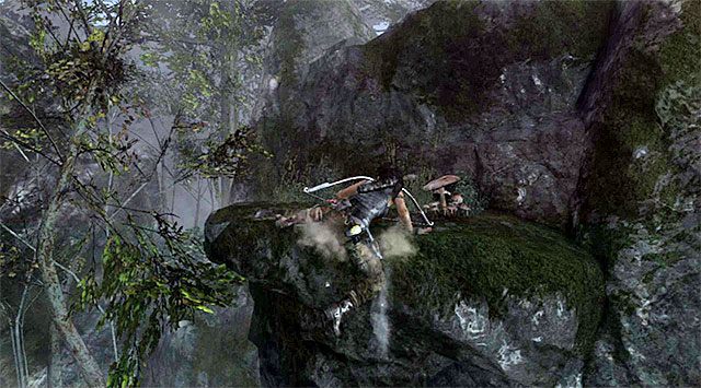 Wykonaj mało skomplikowany skok w stronę półki ze sekretem - Grzybobranie | Sekrety - Summit Forest (Las na szczycie) | Sekrety Tomb Raider - Tomb Raider - poradnik do gry