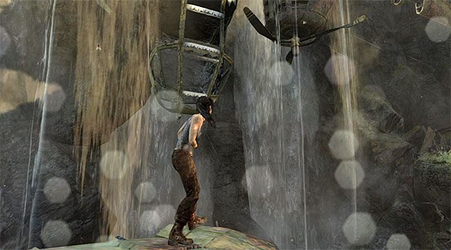 Zbliż się do wraku maszyny latającej, ustawiając się w pokazanym na screenie miejscu - Poszukaj śladów innych rozbitków | 3 - Oznaki życia | Solucja Tomb Raider - Tomb Raider - poradnik do gry