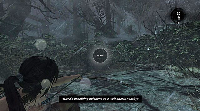 Nie próbuj ruszać się z miejsca, tylko skoncentruj się na przygotowaniu się na przybycie pierwszego z trzech wilków - Sprawdź dziwne odgłosy; Przetrwaj atak wilków | 5 - Nie zatrzymuj się - Tomb Raider - poradnik do gry