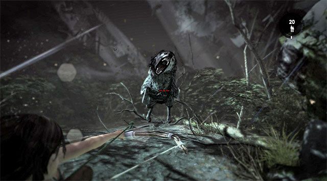 Sam proces eliminacji wilka jest na szczęście prosty, bo gra załączy na kilka sekund spowolnienie czasu, dając ci tym samym wystarczająco dużo czasu na oddanie celnego strzału (screen; nagroda: 10 punktów doświadczenia) - Sprawdź dziwne odgłosy; Przetrwaj atak wilków | 5 - Nie zatrzymuj się - Tomb Raider - poradnik do gry