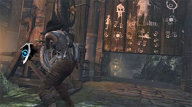 Możesz już podejść do dużej bramy w ruinach, a konkretnie do pokazanego na screenie mechanizmu - Otwórz dużą bramę | 6 - W impasie | Solucja Tomb Raider - Tomb Raider - poradnik do gry