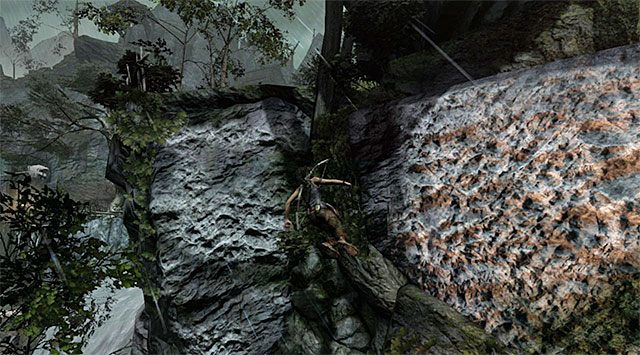 Wkrótce zmuszony zostaniesz do doskoczenia do sąsiedniej interaktywnej skały, aczkolwiek nie powinno być z tym problemów - Przedostań się do górnej części wodospadów | 8 - Wołanie o pomoc - Tomb Raider - poradnik do gry