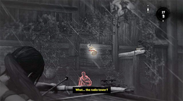 Dopiero teraz zainteresuj się przeciwnikami stojącymi wewnątrz lewego budynku - Przedostań się do górnej części wodospadów | 8 - Wołanie o pomoc - Tomb Raider - poradnik do gry