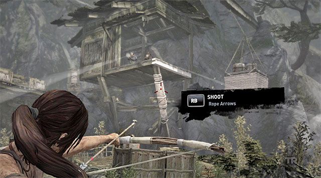 Oswobodzenie Lary nagrodzone zostanie zdobyciem liny (rope), którą od tej pory będziesz mógł używać w połączeniu z łukiem i strzałami - Spotkaj się z Rothem | 9 - Rzadziej uczęszczana ścieżka | Solucja Tomb Raider - Tomb Raider - poradnik do gry