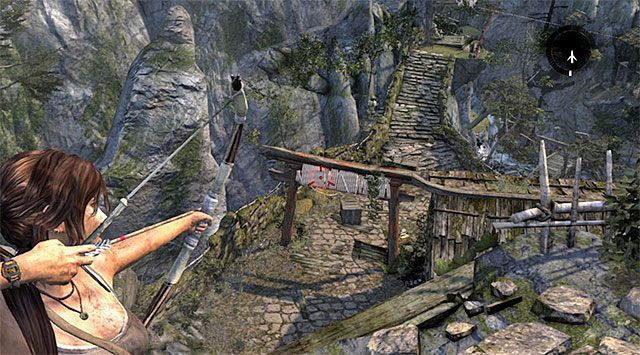 Etap ten rozpoczniesz przy nowo odblokowanym obozowisku (Village Overlook), w którym dobrze byłoby dokonać stosownych zakupów - Dotrzyj do sygnału dymnego | 10 - Nieczyste sumienie, 11 - Kolejny bałagan - Tomb Raider - poradnik do gry