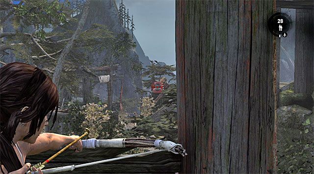 Zjedź po linie na dół i od razu schowaj się za zasłoną, bo w okolicy przebywa czterech przeciwników - Dotrzyj do sygnału dymnego | 10 - Nieczyste sumienie, 11 - Kolejny bałagan - Tomb Raider - poradnik do gry