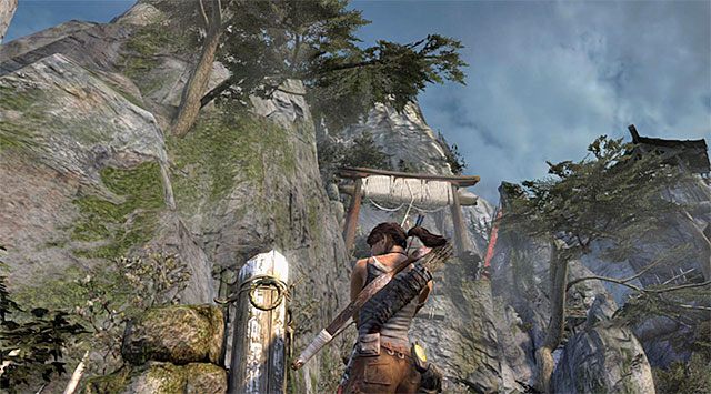 Ruszaj górską ścieżką na północny-wschód, zatrzymując się przy pokazanej na screenie krawędzi - Dotrzyj do sygnału dymnego | 10 - Nieczyste sumienie, 11 - Kolejny bałagan - Tomb Raider - poradnik do gry