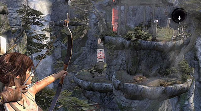 Wyjdź po schodach na górę, ustaw się przy nowej wystającej belce i zwróć się w stronę wschodnich skał - Dotrzyj do sygnału dymnego | 10 - Nieczyste sumienie, 11 - Kolejny bałagan - Tomb Raider - poradnik do gry