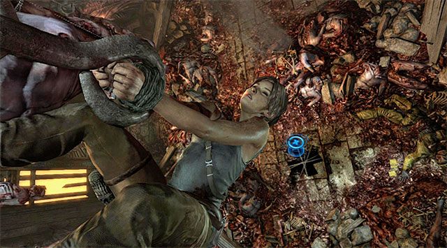 Po tym jak kamera zmieni swoją pozycję przystąp do rytmicznego wciskania przycisku/klawisza interakcji, dzięki czemu Lara zdoła się uwolnić - 11 - Kolejny bałagan - Wydostań się z klasztoru | 10 - Nieczyste sumienie, 11 - Kolejny bałagan - Tomb Raider - poradnik do gry