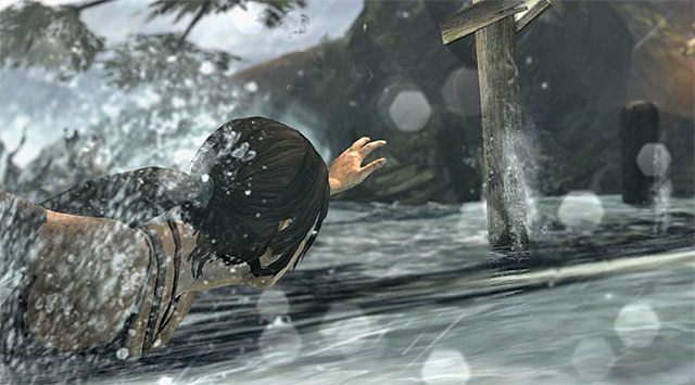 Po wejściu do rzeki należy jedynie wychylać w odpowiednich momentach gałkę analogową (lub wciskać odpowiednie klawisze kierunkowe) - Zejdź do bazy Solarii | 12 - Przyjaciółka w potrzebie | Solucja Tomb Raider - Tomb Raider - poradnik do gry