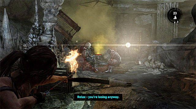 Pozbieraj strzały i ostrożnie zbliż się do kolejnej grupy bandytów, również ustawiając się za zasłoną - Uratuj pojmanych członków załogi okrętu Endurance | 16 - Nikt nie zostanie z tyłu - Tomb Raider - poradnik do gry